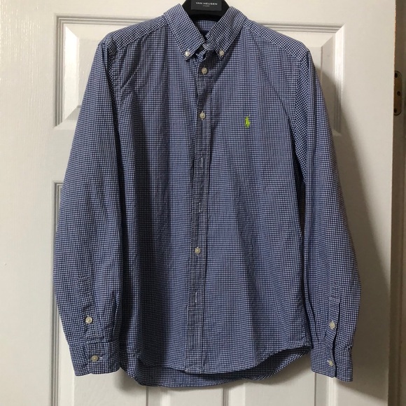 Ralph Lauren Boys' Gingham Button-Down Shirt and collar. Large 14-16.  Navy Blue - Picture 1 of 6